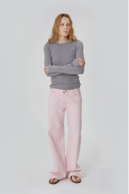 Still Here Cool Denim Pink - high-rise straight denim jean in pink front view