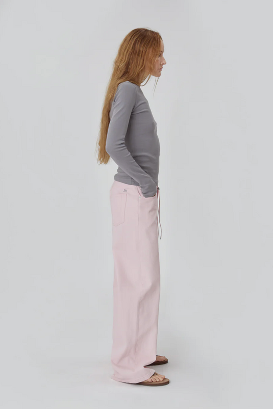 Still Here Cool Denim Pink - high-rise straight denim jean in pink back view