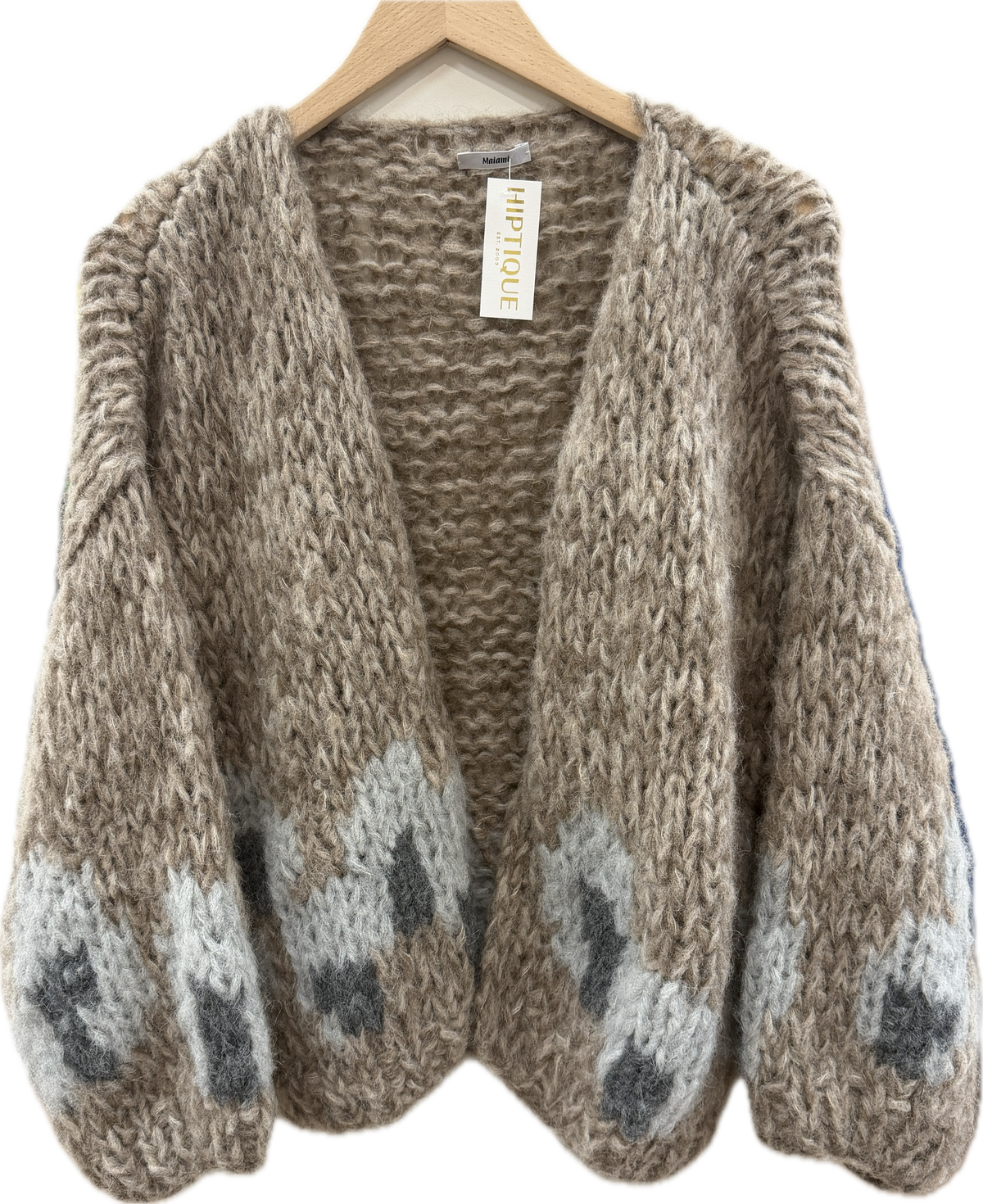 FLEECY ALPACA INTARSIA BOMBER CARDIGAN