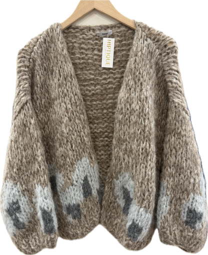 FLEECY ALPACA INTARSIA BOMBER CARDIGAN