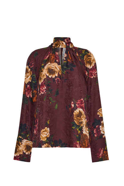 CARA CARA Sundance Blouse Ariana Flora Merlot - Tops available at Hiptique in Woodland Hills