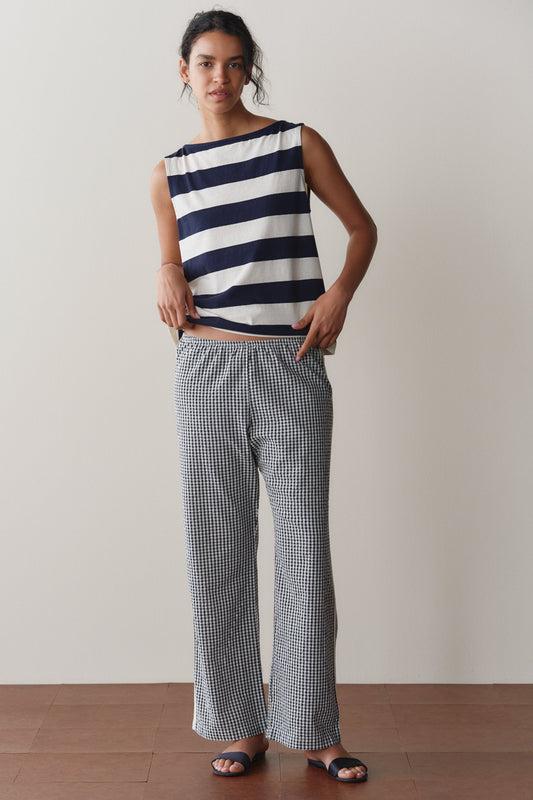 DONNI The Cotton Gingham Stripe Crop Pant Jet Black - pant available at Hiptique boutique in Woodland Hills California