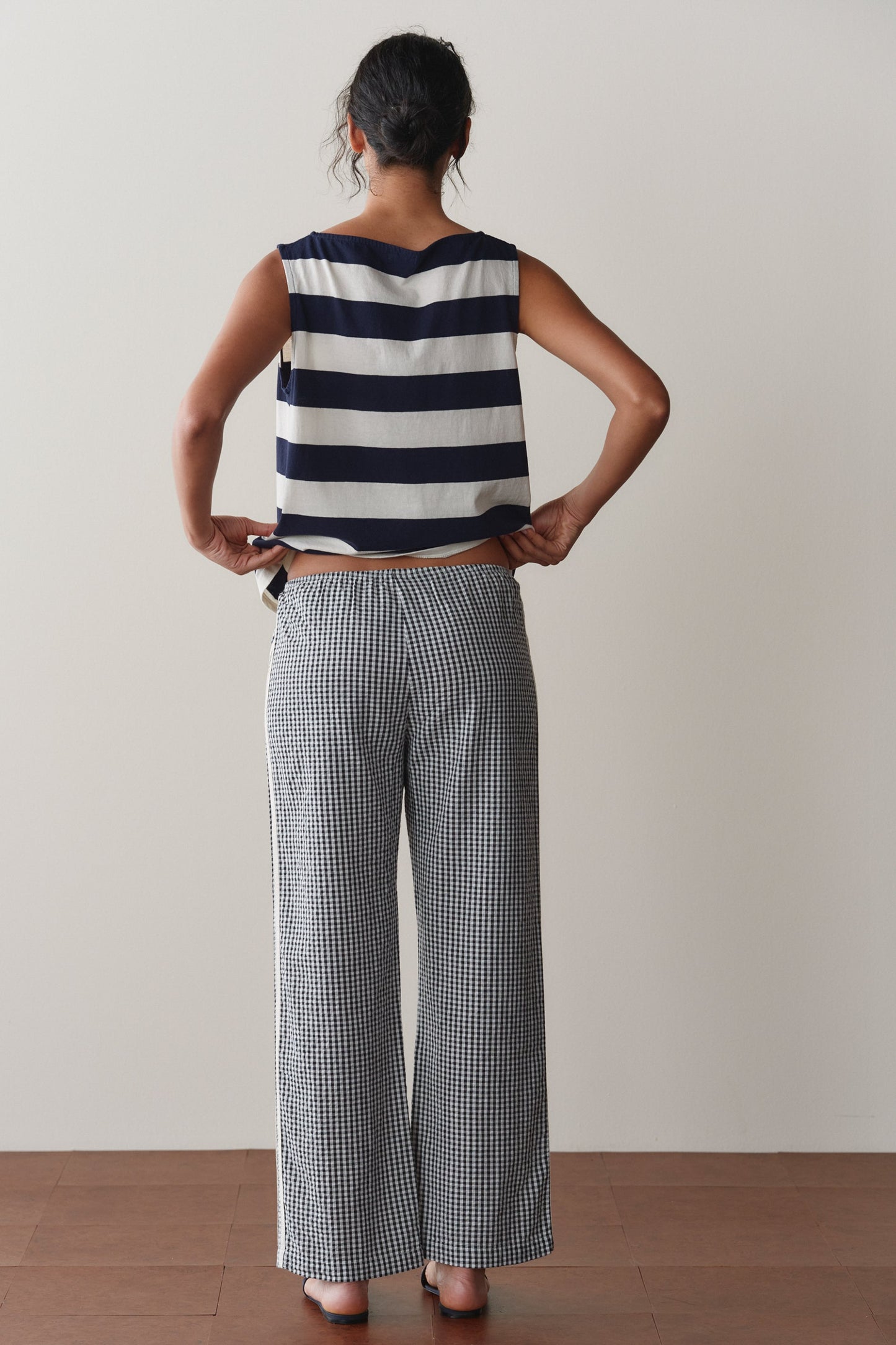 DONNI The Cotton Gingham Stripe Crop Pant Jet Black - pant available at Hiptique boutique in Woodland Hills California