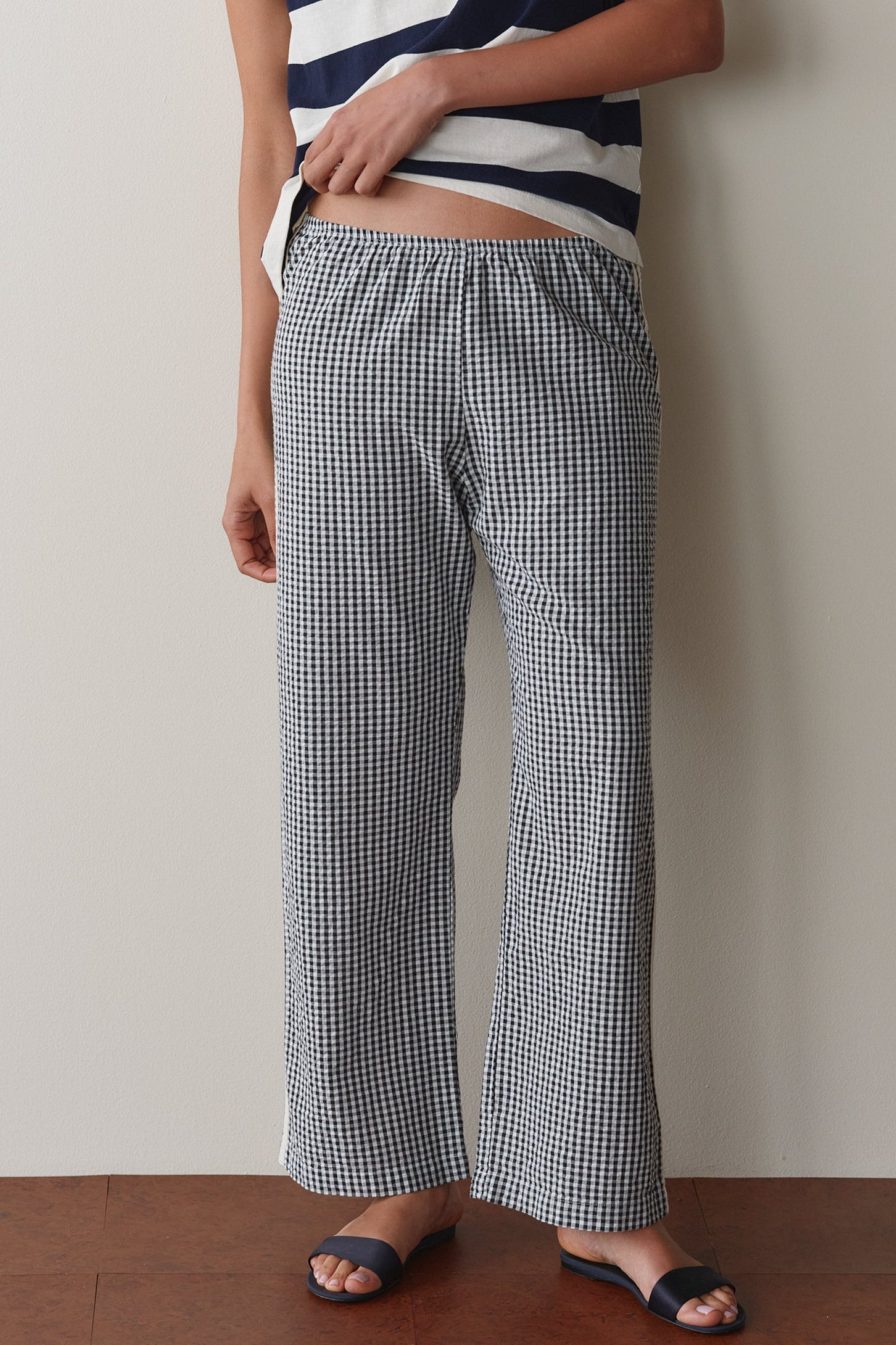 DONNI The Cotton Gingham Stripe Crop Pant Jet Black - pant available at Hiptique boutique in Woodland Hills California