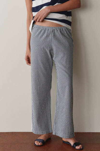 DONNI The Cotton Gingham Stripe Crop Pant Jet Black - pant available at Hiptique boutique in Woodland Hills California