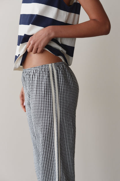 DONNI The Cotton Gingham Stripe Crop Pant Jet Black - pant available at Hiptique boutique in Woodland Hills California