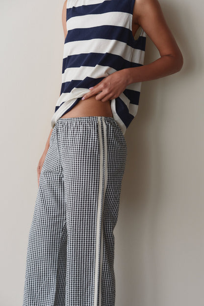 DONNI The Cotton Gingham Stripe Crop Pant Jet Black - pant available at Hiptique boutique in Woodland Hills California