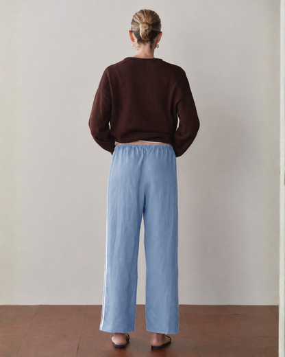 DONNI The Linen Crop Stripe Pant CornFlower - pant available at Hiptique boutique in Woodland Hills California