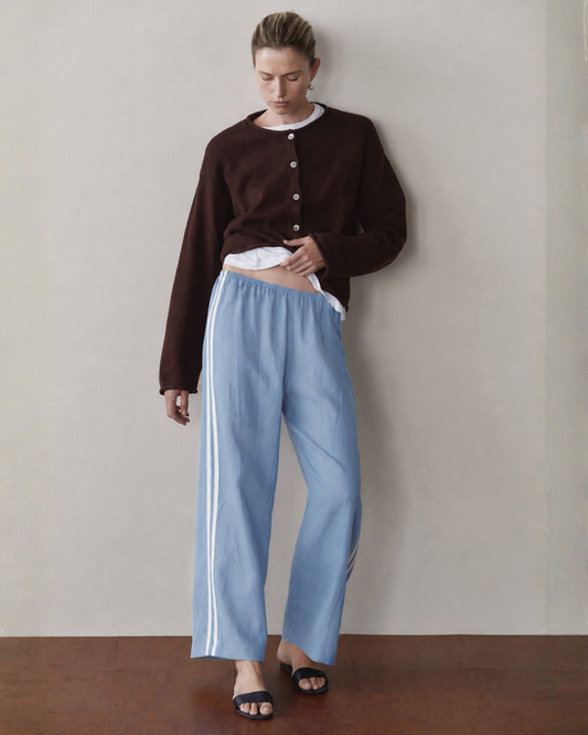 DONNI The Linen Crop Stripe Pant CornFlower - pant available at Hiptique boutique in Woodland Hills California