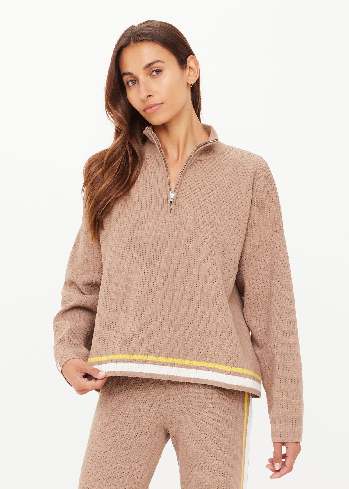 Carter Knit Zip Top Mocha - The Upside - Front