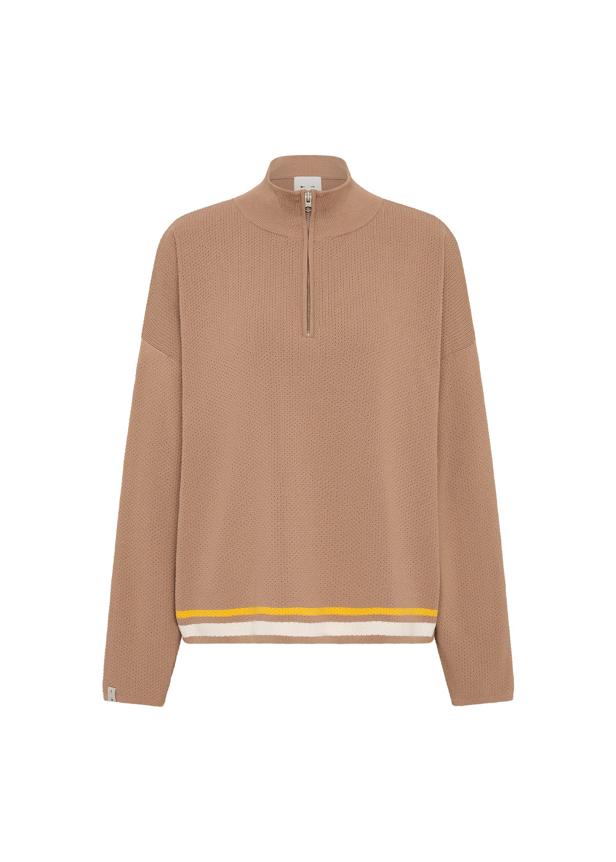 The Upside Carter Knit Zip Top Mocha - detail view - 100% nylon knit athleisure top at Hiptique Woodland Hills