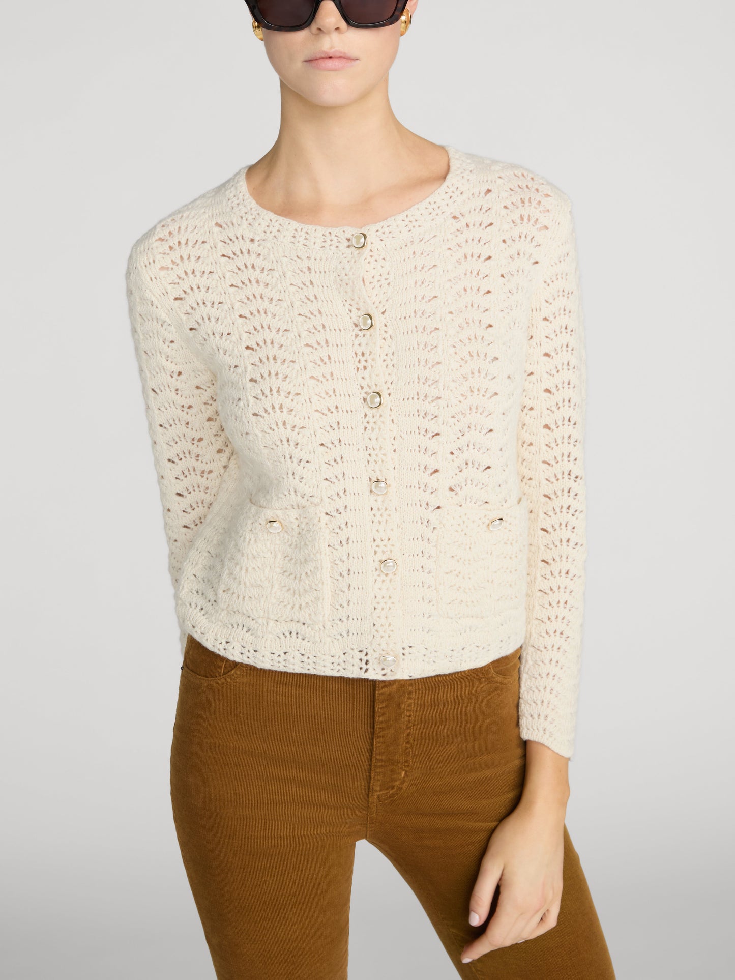 FRAME The Chevron Knit Cardi Biscuit - Tops available now