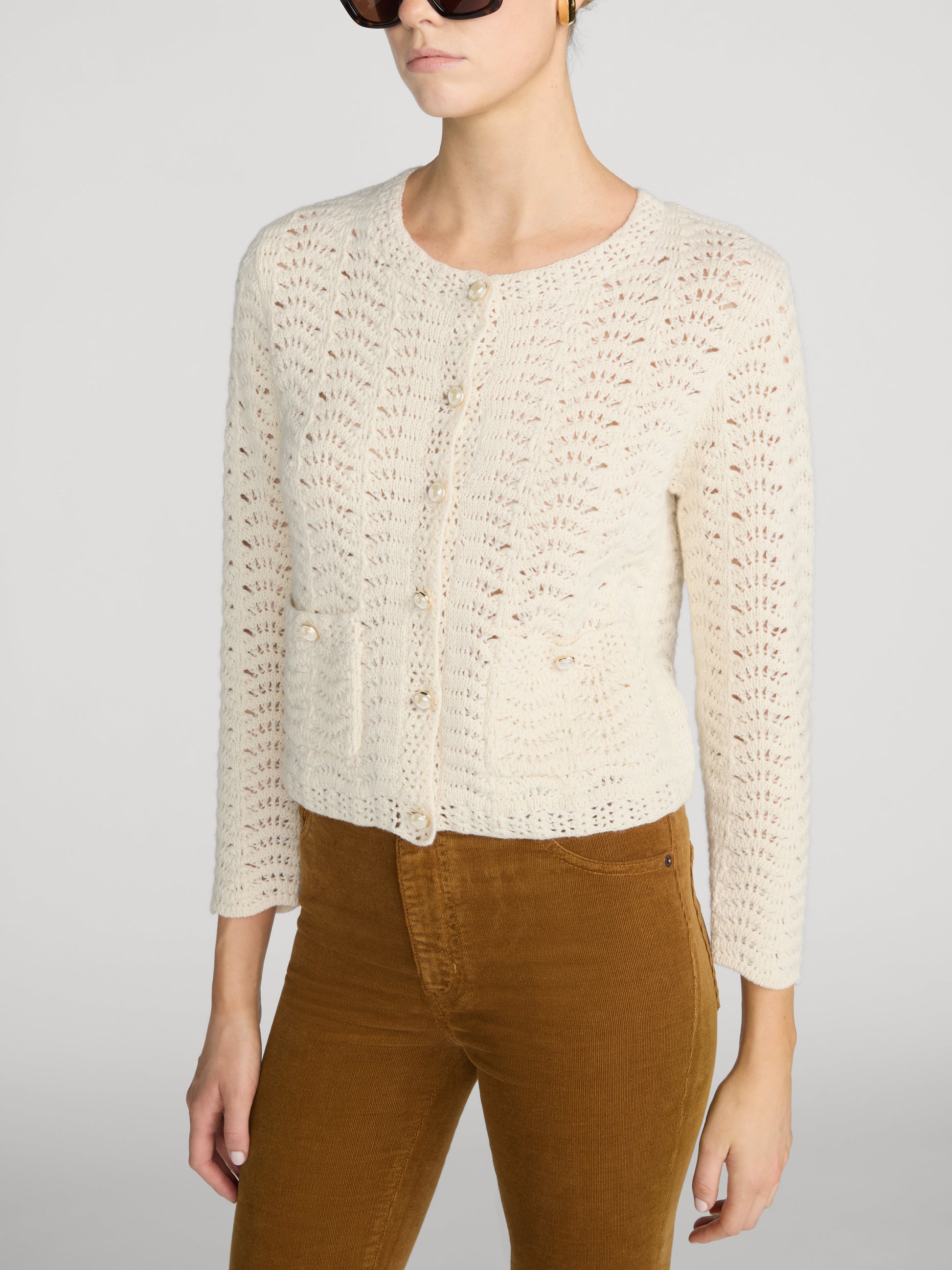 FRAME The Chevron Knit Cardi Biscuit - Tops available now