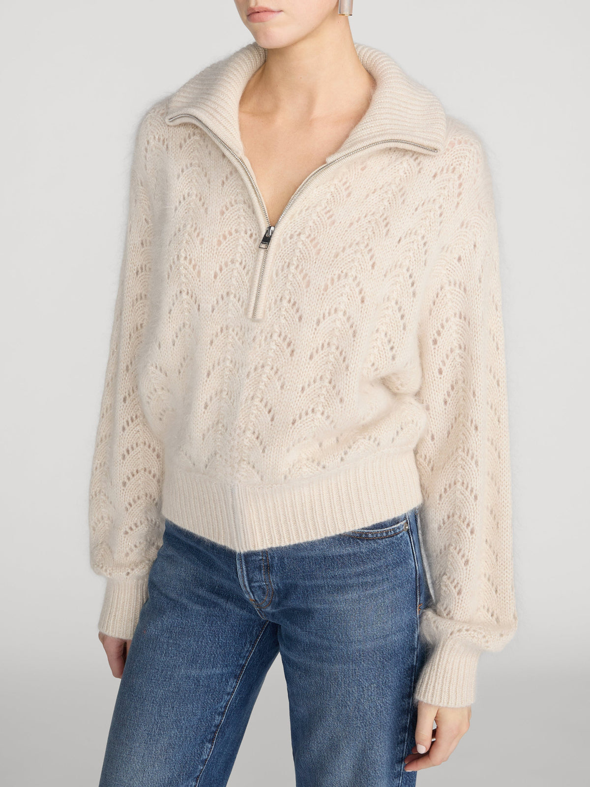 FRAME The Airy Lurex Zip Sweater Biscuit - Sweaters available at Hiptique in Woodland Hills
