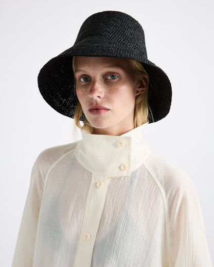 Janessa Leone Felix Bucket Black - women's packable raffia straw hat available at Hiptique boutique in Woodland Hills California