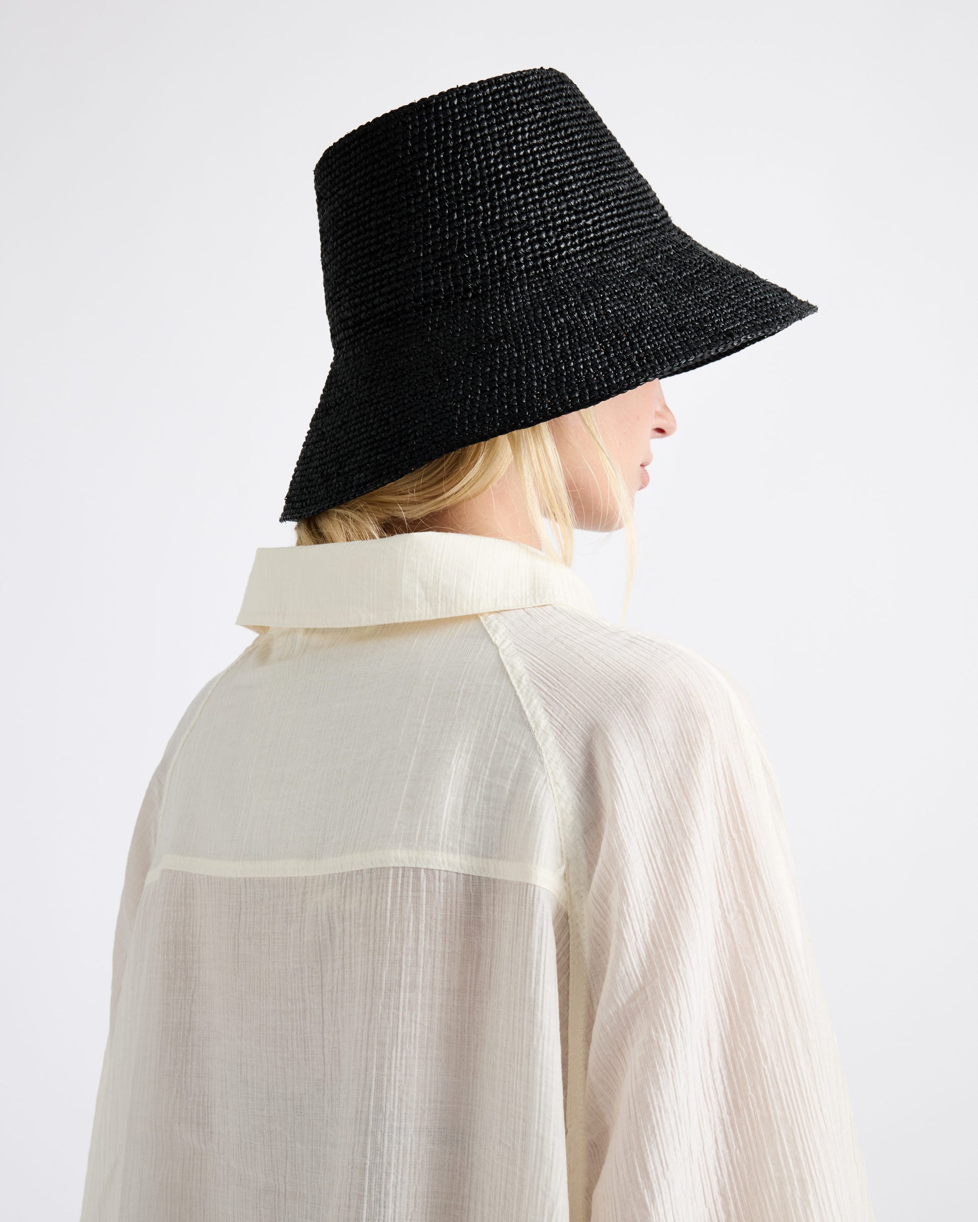 Janessa Leone Felix Bucket Black - women's packable raffia straw hat available at Hiptique boutique in Woodland Hills California