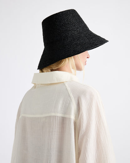 Janessa Leone Felix Bucket Black - women's packable raffia straw hat available at Hiptique boutique in Woodland Hills California