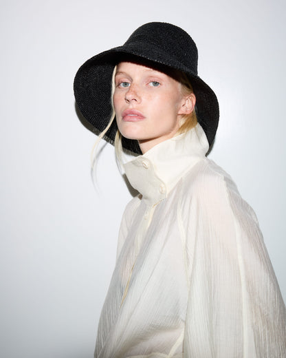 Janessa Leone Felix Bucket Black - women's packable raffia straw hat available at Hiptique boutique in Woodland Hills California