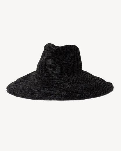 Janessa Leone Waverly Hat Black - women's packable wide-brim raffia straw hat available at Hiptique boutique in Woodland Hills California