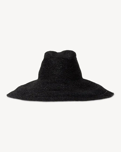 Janessa Leone Waverly Hat Black - women's packable wide-brim raffia straw hat available at Hiptique boutique in Woodland Hills California