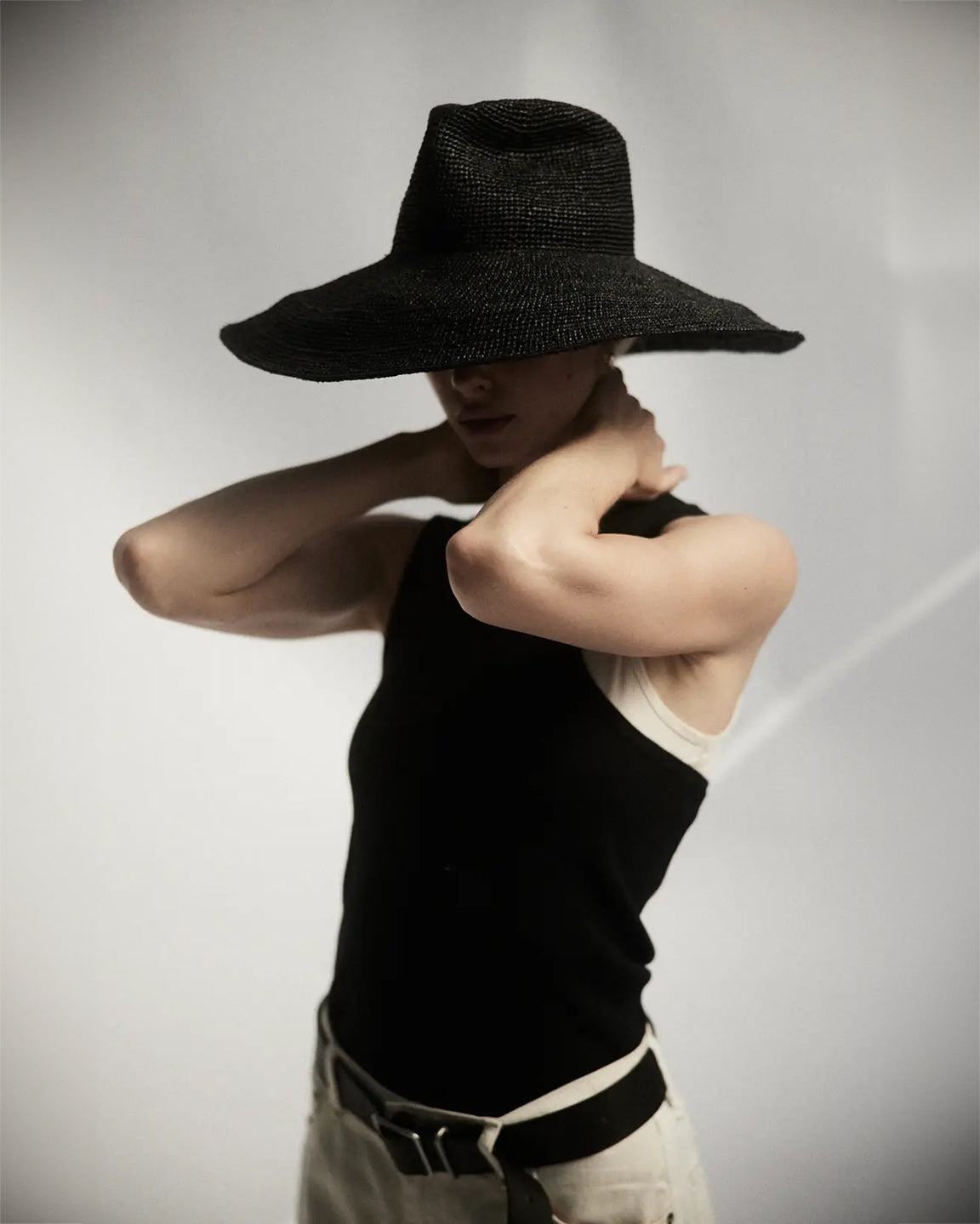 Janessa Leone Waverly Hat Black - women's packable wide-brim raffia straw hat available at Hiptique boutique in Woodland Hills California