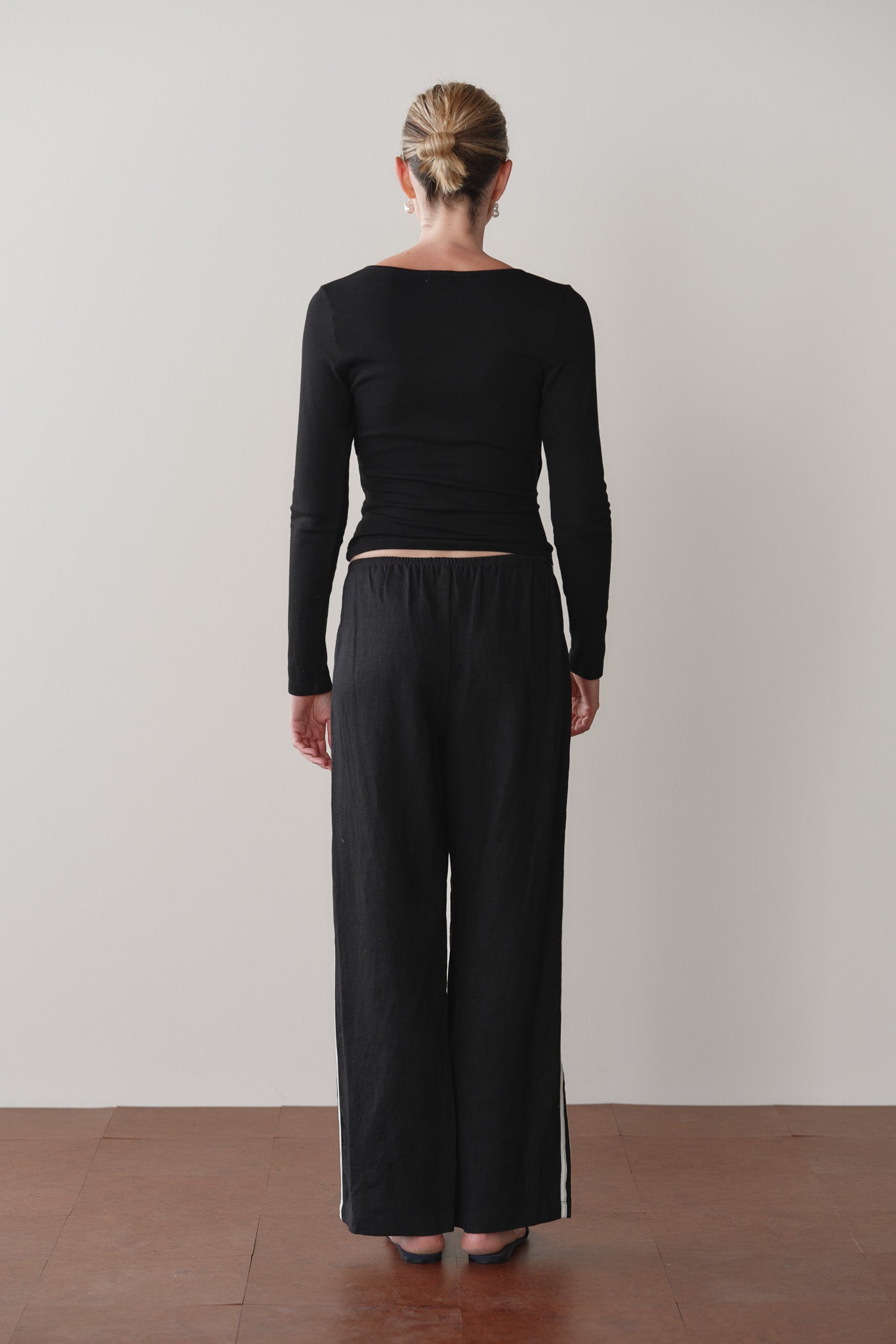 DONNI Linen Crop Stripe Pant Jet - women's pants available at Hiptique boutique in Woodland Hills California