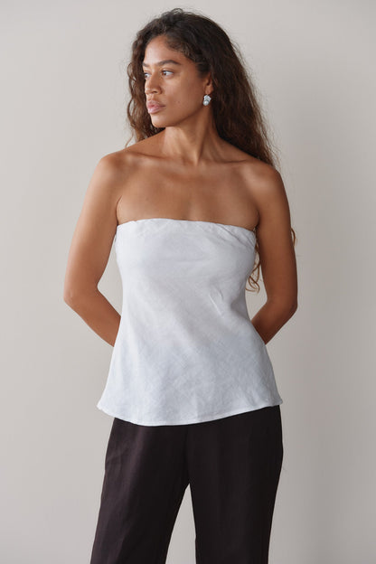 DONNI The Linen Tube Top Powder - top available at Hiptique boutique in Woodland Hills California