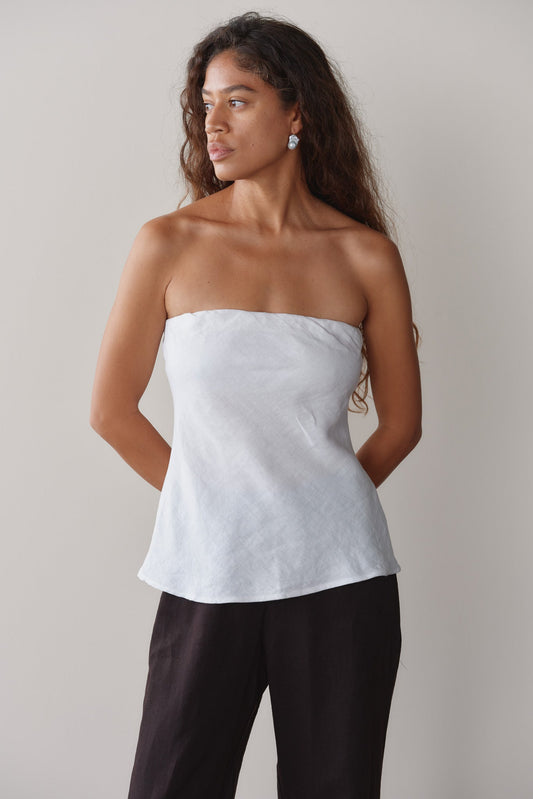DONNI The Linen Tube Top Powder - top available at Hiptique boutique in Woodland Hills California