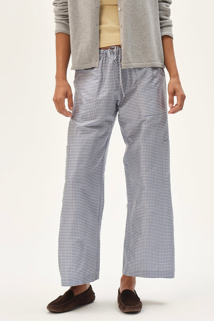 DONNI The Taffeta Gingham Drawstring Cargo CornFlower - pant available at Hiptique boutique in Woodland Hills California