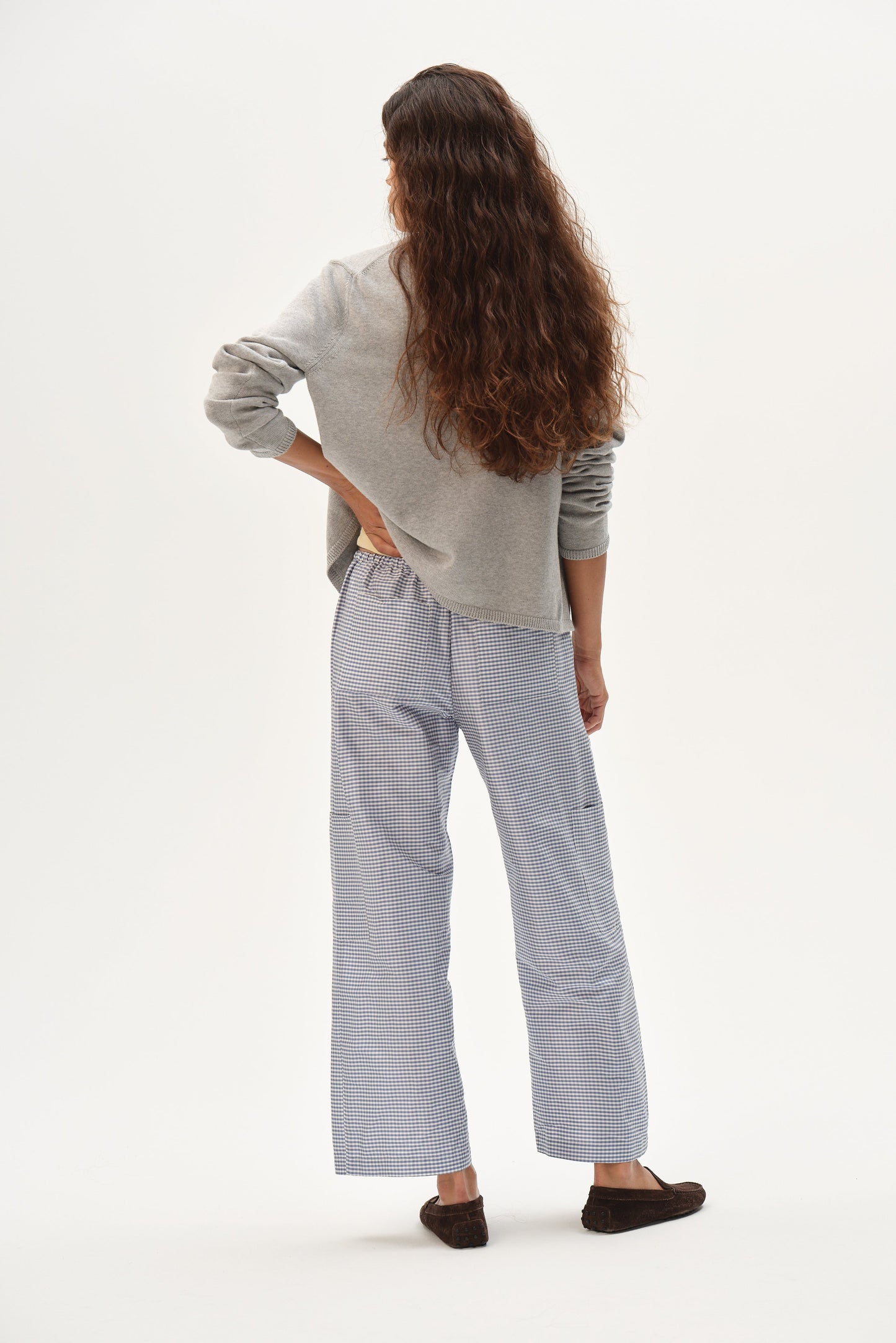 DONNI The Taffeta Gingham Drawstring Cargo CornFlower - pant available at Hiptique boutique in Woodland Hills California