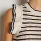 Viola is a feminine sweater tank with tipped ruffled armhole detail and a classic stripe combined with a modern textured stitch in pima cotton. Hand made in Peru.